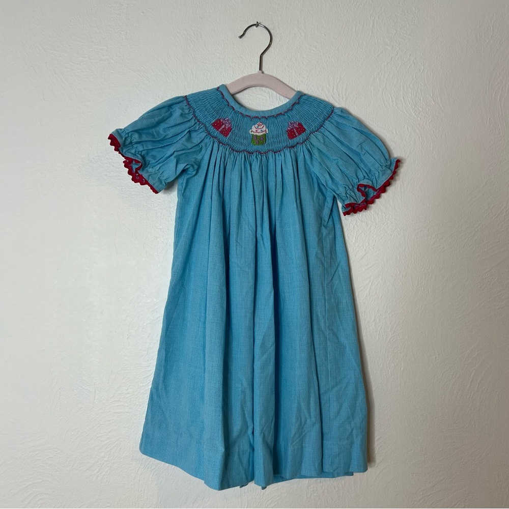 Castles and Crowns Blue Smocked Cupcake Dress Cotton Blend Short Sleeve Size 2T